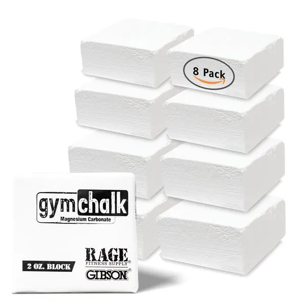 Rage Fitness Gibson Athletic Premium Block Gym Chalk, 1Lb, Consists of (8) 2 oz Blocks, Magnesium Carbonate, Gymnastics, Weightlifting, Rock Climbing White