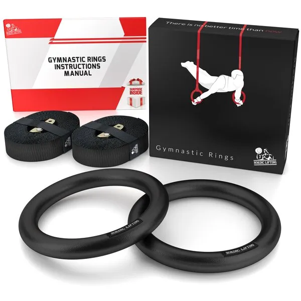 Nordic Lifting Gymnastic Rings and Straps - Heavy Duty for Gymnastics, Crossfit, & Fitness Training - Best Olympic Home Gym Set - PC Plastic is Stronger Than Wood