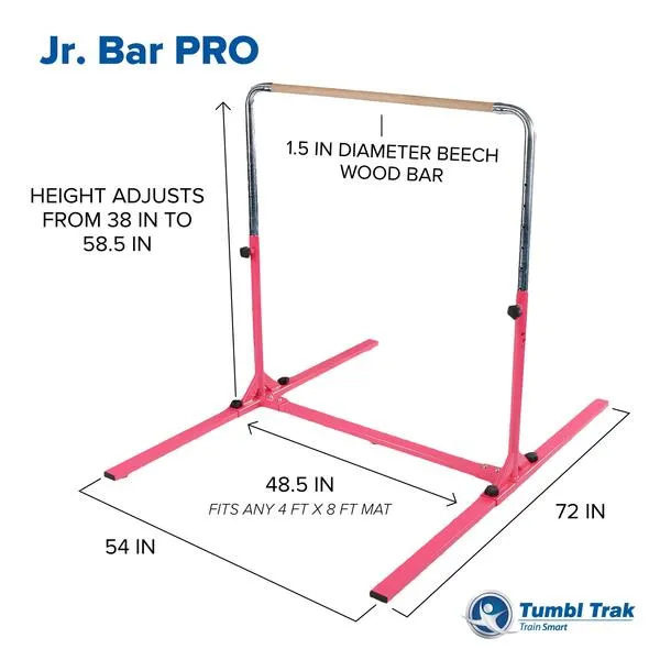 Tumbl Trak Jr. Bar PRO Adjustable Height Horizontal Gymnastics Kip Bar for the Gym or Home