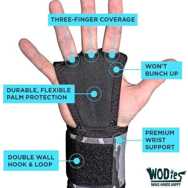 JerkFit WODies Hand Grips with Wrist Wraps for Weightlifting, Pull-Ups, Cross Training, WODs, and Gymnastics, Prevent Blisters and Rips, for Men and Women