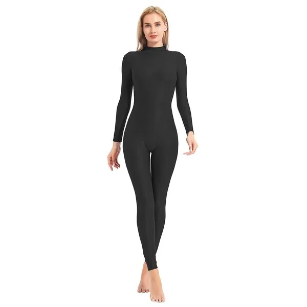 speerise Adult High Neck Zip One Piece Unitard Full Body Leotard Bodycon Jumpsuit for Women