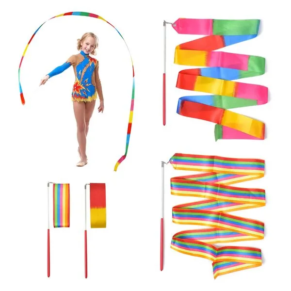 huianer Dance Ribbons Gymnastics Ribbon Streamers Ribbon Dancer Wand Rhythmic Ribbon for Children Art Dances, Baton Twirling