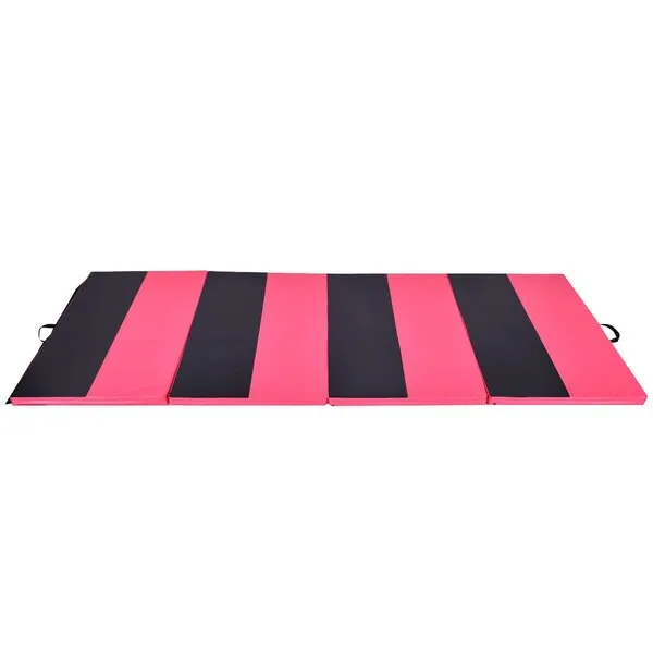 4'x6'x2'' Folding Gymnastics Tumbling Mats Exercise Aerobics Stretching Yoga Mat Pink Black