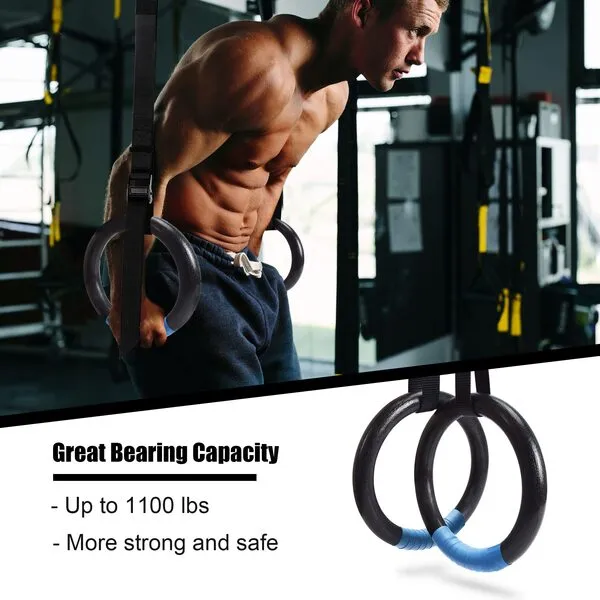 PACEARTH Gymnastic Rings 1100lbs Capacity with 14.76ft Adjustable Buckle Straps Pull Up Exercise Rings Non-Slip Rings for Home Gym Full Body Workout