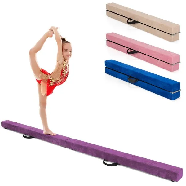 Giantex 7 Ft Balance Beam, Folding Gymnastics Beam w/Carry Handles, Non Slip Rubber Base for Kids, Floor Gymnastics Beam for Training, Practice and Professional Home Exercise