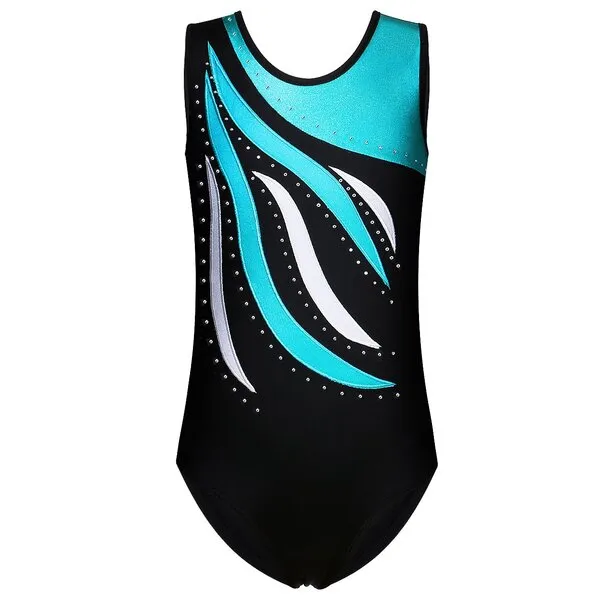 BAOHULU Leotards Girls Gymnastics Embroidery Shiny Aqua Rose Diamond Dance Clothes