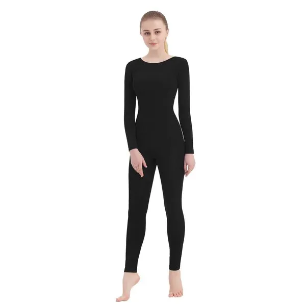 SUPRNOWA Scoop Neck Full Body Unitard Spandex Footed/Footless Long Sleeve Bodysuit Unisex