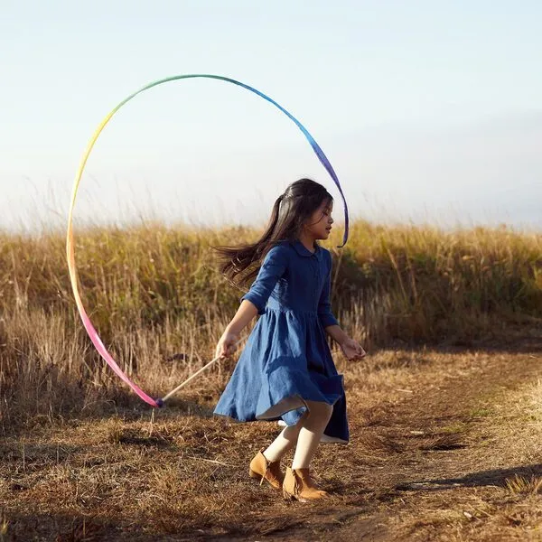 Sarah's Silks Rainbow Streamer - 8' Long Ribbon Wand for Kids, Pretend Play, Dance, Baton Stick Twirling, and Gymnastics Party Favors | 100% Silk and Wood Montessori and Waldorf Toys