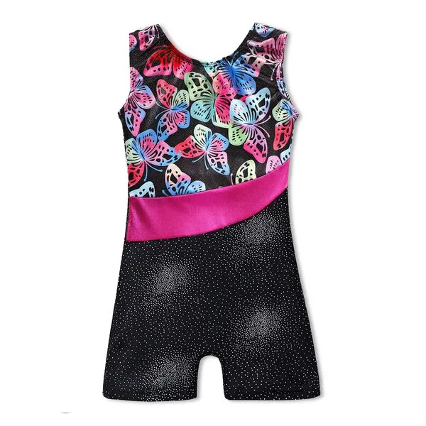 Kidsparadisy Leotard for Girls Gymnastics with Shorts Sparkle Girls Outfit Biketard Gymnastics Leotards for Girls 3-14 Years