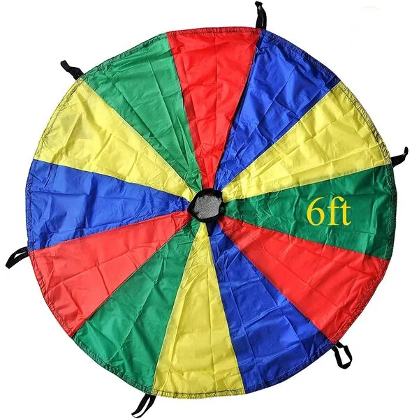 GSI Kids Play Parachute Rainbow Parachute Toy Tent Game for Children Gymnastic Cooperative Play and Outdoor Playground Activities (Rainbow 6 Feet)