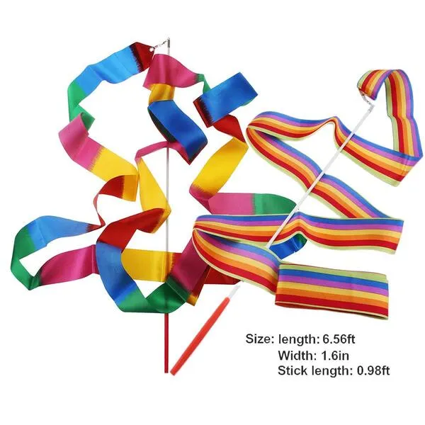 Kaiyuan Dynasty Dance Ribbons Rainbow Streamers Rhythmic Gymnastics Ribbon Baton Twirling Wands on Sticks for Kids Artistic Dancing