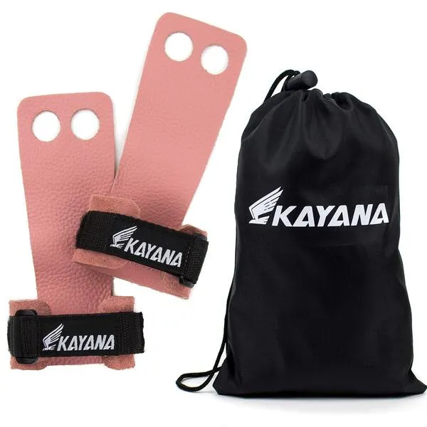 KAYANA 2 Hole Leather Gymnastics Hand Grips - Palm Protection and Wrist Support for Cross Training, Kettlebells, Pull ups, Weightlifting, Chin ups, Workout, & Exercise