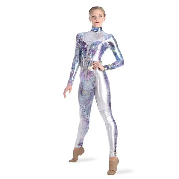 Alexandra Collection Womens Metallic Foil Galaxy Princess Dance Costume Unitard