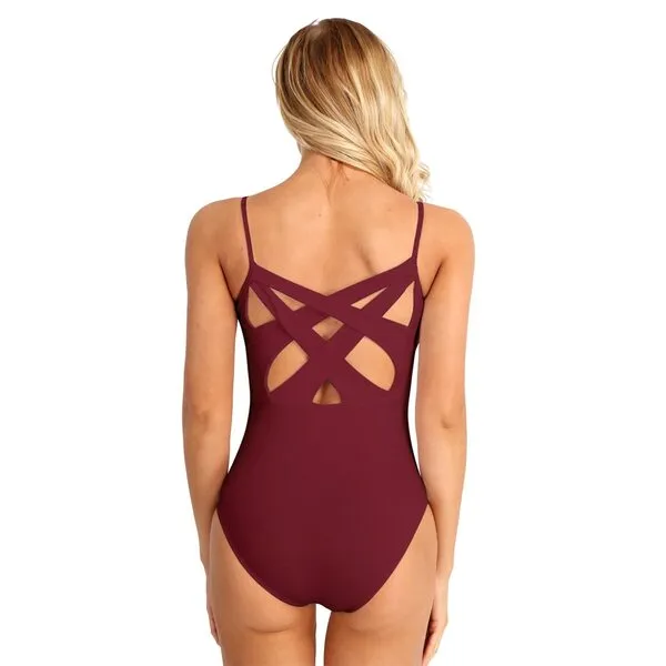 ACSUSS Women's V-neck Ballet Dance Leotard Criss Cross Back Strappy Camisole Bodysuit