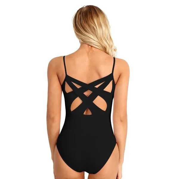 ACSUSS Women's V-neck Ballet Dance Leotard Criss Cross Back Strappy Camisole Bodysuit