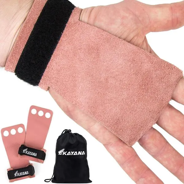 KAYANA 3 Hole Leather Gymnastics Hand Grips - Palm Protection and Wrist Support for Cross Training, Kettlebells, Pull ups, Weightlifting, Chin ups, Workout, & Exercise