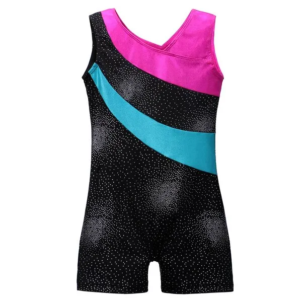 Kidsparadisy Leotard for Girls Gymnastics with Shorts Sparkle Girls Outfit Biketard Gymnastics Leotards for Girls 3-14 Years