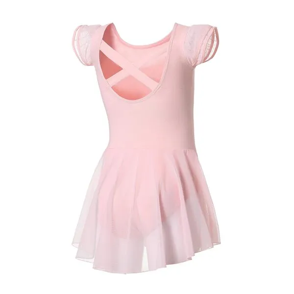 DIPUG Ballet Leotards for Girls Ballet Leotard With Skirt Toddler Dance Leotards Flutter Sleeve and Criss-Cross Back