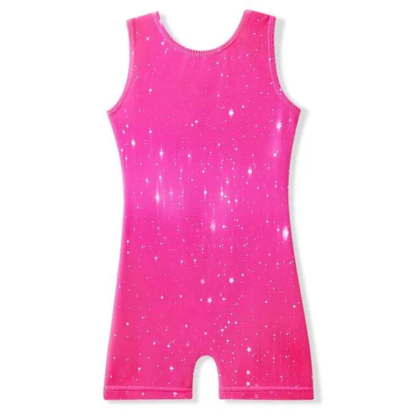 Leotards for Girls Gymnastics with Shorts Butterfly Unicorn Mermaid Dance Unitards Biketards Hotpink Black