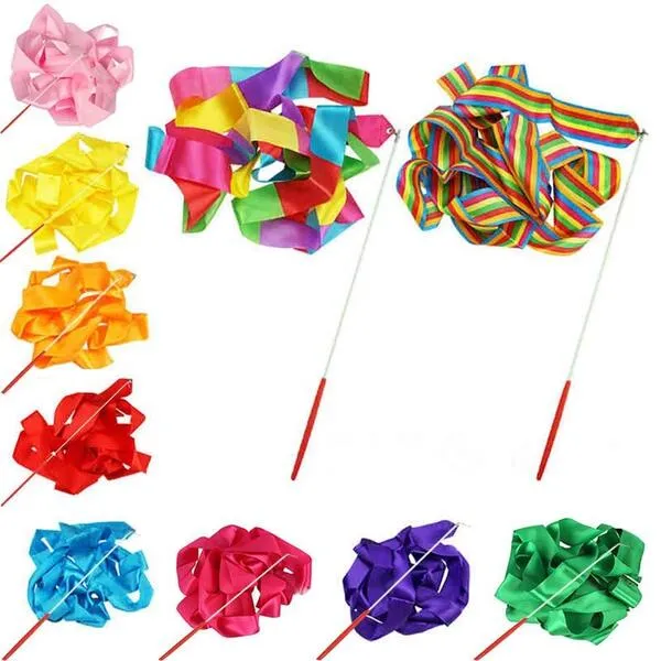 Floratek Dance Ribbon Streamer, 10 Pack 4M Rhythmic Gymnastic Silk Ribbons Wands Rods for Kids Artistic Dancing Baton Twirling