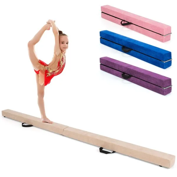 Giantex 7 Ft Balance Beam, Folding Gymnastics Beam w/Carry Handles, Non Slip Rubber Base for Kids, Floor Gymnastics Beam for Training, Practice and Professional Home Exercise