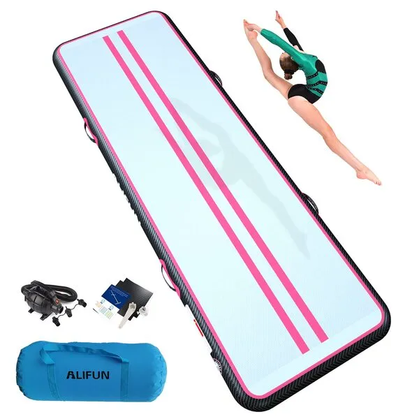 ALIFUN Inflatable Gymnastics Tumbling Track Air Mat 6.6 ft 10ft 13ft 16ft 20ft Tumble Track Thick 4-8 Inches Wide 3.3-6.6 Ft Training Track Mat with Electric Air Pump