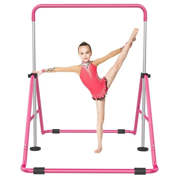 RINREA Gymnastic Bars for Kids with Adjustable Height, Folding Gymnastic Training Kip Bar, Junior Expandable Horizontal Monkey Bar for Home