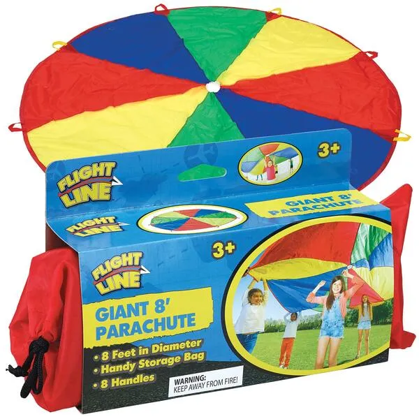 Kids 8 Foot Play Parachute Toy for Boys and Girls with 8 Handles for Team Group Cooperative Games, Ages 3 +