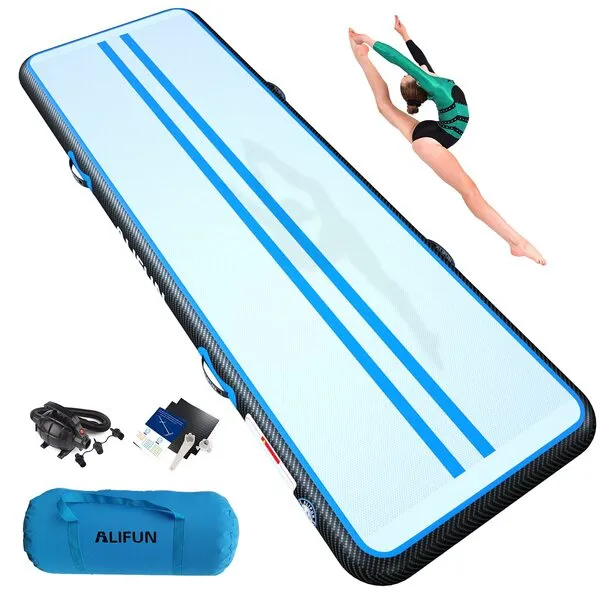 ALIFUN Inflatable Gymnastics Tumbling Track Air Mat 6.6 ft 10ft 13ft 16ft 20ft Tumble Track Thick 4-8 Inches Wide 3.3-6.6 Ft Training Track Mat with Electric Air Pump