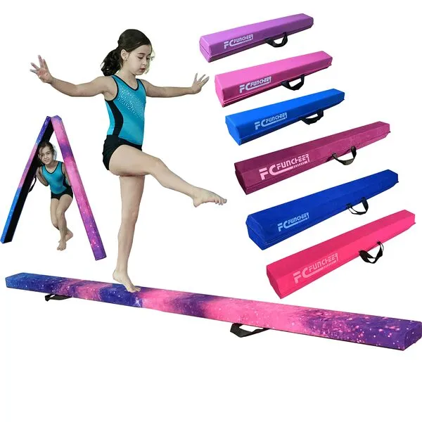 FC FUNCHEER 6FT/9FT Folding Floor Gymnastics Beam for Kids,Non Slip Rubber BaseGymnastics Beam for Training,Professional Home Training with Carrying Bag