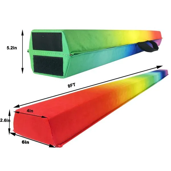 PreGymnastic Folding Balance Beam-Gymnastics Beam-Floor Beam- 8FT/9.5FT -Extra-Firm Suede Cover with Shinning Sticker and Carry Bag for Home/School/Club/Travel