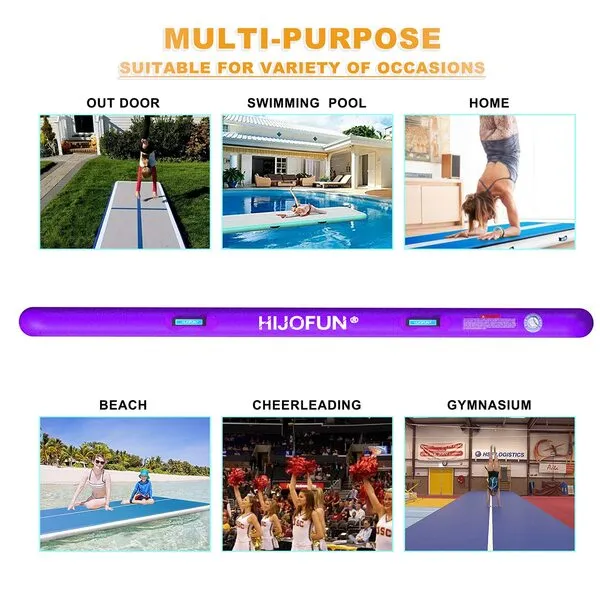 HIJOFUN Premium Inflatable Air Tumbling Track for Gymnastics Tumble Mat 10ft 13ft 16ft 20ft 4 in 8 inces thick with 650W Electric Air Pump for Home Kids/Gym/Yoga/Training/Cheerleading/Outdoor/Pool/Beach