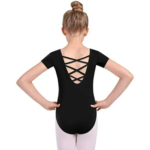 MOLLDAN Girls Dance Ballet Leotards Short Sleeve Criss Cross Straps Back