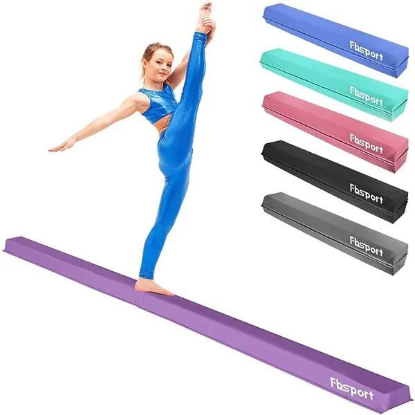 FBSPORT 8ft/10ft Balance Beam Folding Floor Gymnastics Beam Equipment PU Leather for Kids Adults,Non Slip Rubber Base, Gymnastics Beam for Training, Practice,Professional Home Training