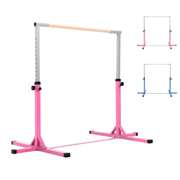 Outroad Gymnastics Horizontal Bars Training Bar for Kids Girls Junior, Adjustable Height Kip Bar with Added Stability-Gym Pro Gymnastics Bar, Home Gym Equipment,Pink,Blue