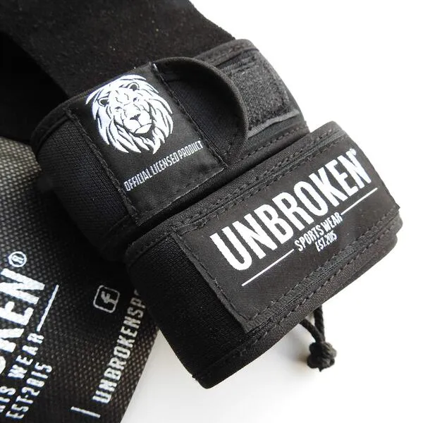 Unbroken Sports Wear Gymnastics Grips - pullups, Weight Lifting, Chin ups, Training, Exercise, Kettlebell. Protects Palms! Black Suede Leather + Neoprene Wrist Support