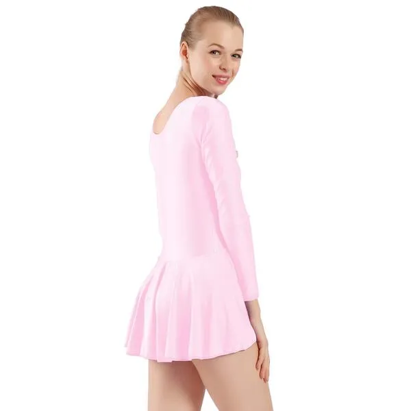 Aoylisey Women's Long Sleeve Skirted Leotard Adult Dance Dress Gymnastics Bodysuits for Ballet