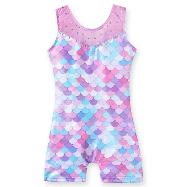 Leotards for Girls Gymnastics Toddler Dance Biketards Mermaid Unicorn Athletic Dance Wear Shiny Rainbow Blue Hotpink