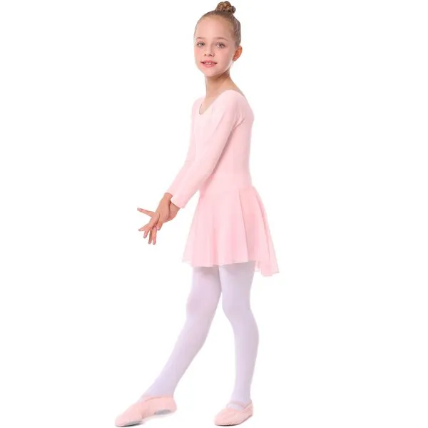 MdnMd Toddler Girls Long Sleeve Ballet Leotards Dresses Dance Skirt Ballerina Tutu Outfits