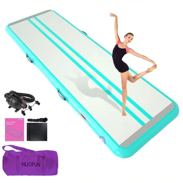 HIJOFUN Premium Inflatable Air Tumbling Track for Gymnastics Tumble Mat 10ft 13ft 16ft 20ft 4 in 8 inces thick with 650W Electric Air Pump for Home Kids/Gym/Yoga/Training/Cheerleading/Outdoor/Pool/Beach