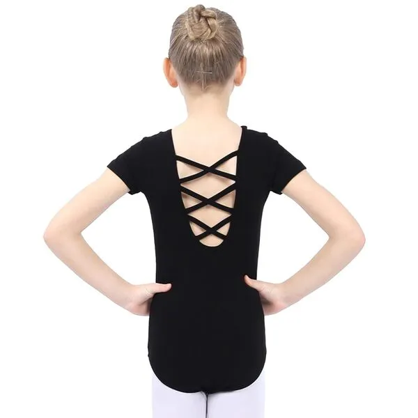 Ballet Leotard for Girls, Basic Dance Ballet Leotards Short Sleeve, Crisscross Straps Back Dance Tops for Girls/Toddlers