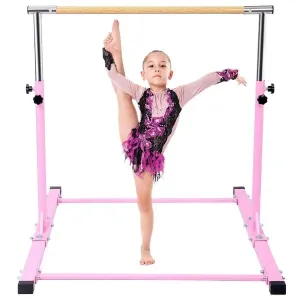 Dai&F Gymnastics Kips Bar for Kids, Adjustable Height 3\'-5\' Junior Gymnastics Bars for Home, Horizontal Training Bar with Fiberglass Rail & Stainless Steel Regulating Arms