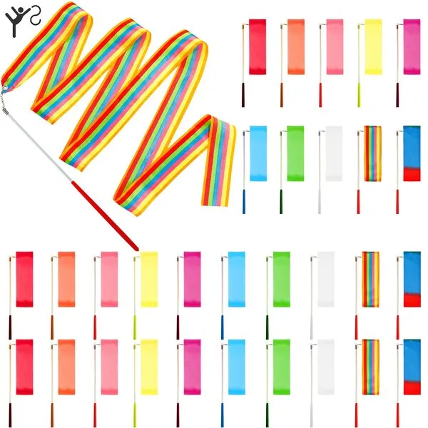 Deekin 30 Pieces Dance Ribbons Streamers Kids' Gymnastics Ribbon Sticks 6.6 Feet Artistic Twirling Ribbons for Gymnastics Party Favors with Non-Slip Handle (Elegant Style)