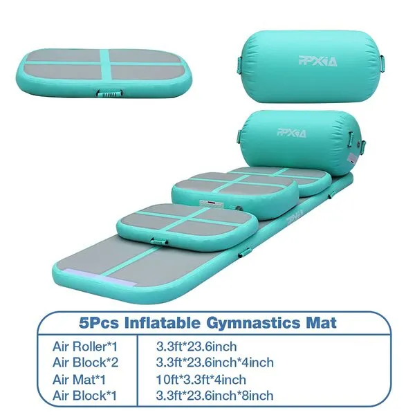 PPXIA Gymnastics Mat Inflatable Tumbling Mat 4 inches Thickness Air Floor Tumble Air Tumbling Mat Set with Pump for Training Cheerleading Home Use Beach Park and Water Use