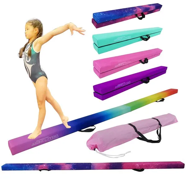 Seliyoo 8ft Folding Gymnastic Beam,Wood core Anti-Slip Bottom with Carrying Handle