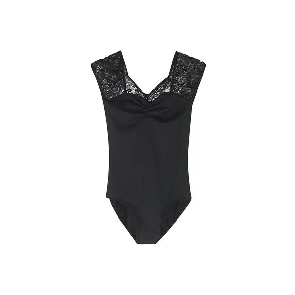 Dance Elite Crown Black Dance Leotard for Women with Short Capped Sleeves - Ballet Dance Leotard Black