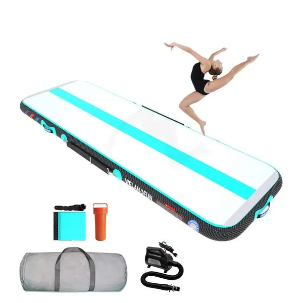 WelandFun Air Mat Tumble Track 10ft/13ft/16ft/20ft Inflatable Gymnastics Tumbling Mat 4/6/8 inchs Thickness Mats for Home Use/Gym/Yoga/Training/Cheerleading/Outdoor/Beach/Park wih Electric Air Pump