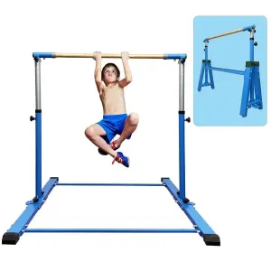 Sumery Foldable&Movable Gymnastic Kip Bar,Horizontal Bar for Kids Girls Junior,3\' to 5\' Adjustable Height,Home Gym Equipment,Ideal for Indoor and Home Training,1-4 Levels,300lbs Weight Capacity