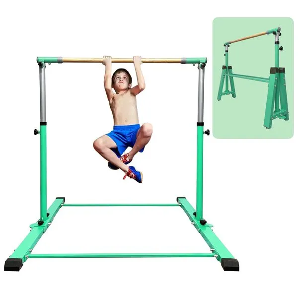 Sumery Foldable&Movable Gymnastic Kip Bar,Horizontal Bar for Kids Girls Junior,3' to 5' Adjustable Height,Home Gym Equipment,Ideal for Indoor and Home Training,1-4 Levels,300lbs Weight Capacity