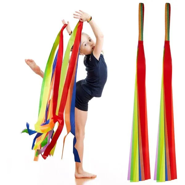 12 Pcs Rainbow Dance Ribbons Ribbon Dance Streamers for Girls Rainbow Decorations Hand Held Rhythm Rainbow Streamers Dance Ribbons for Kids and Adults, Rainbow Gymnastics Ribbon Set, Assorted Color